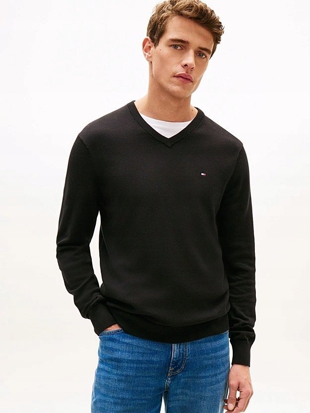 TOMMY HILFIGER SWETER MĘSKI BAWEŁNIANY Z LOGO CZARNY L 16FA