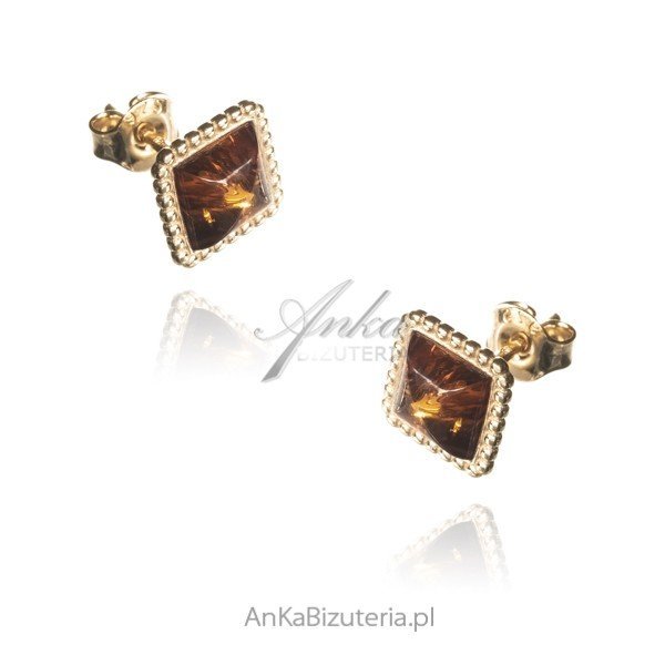 ankabizuteria.pl Kolczyki srebrne pozłacane z koniakowym bursztynem