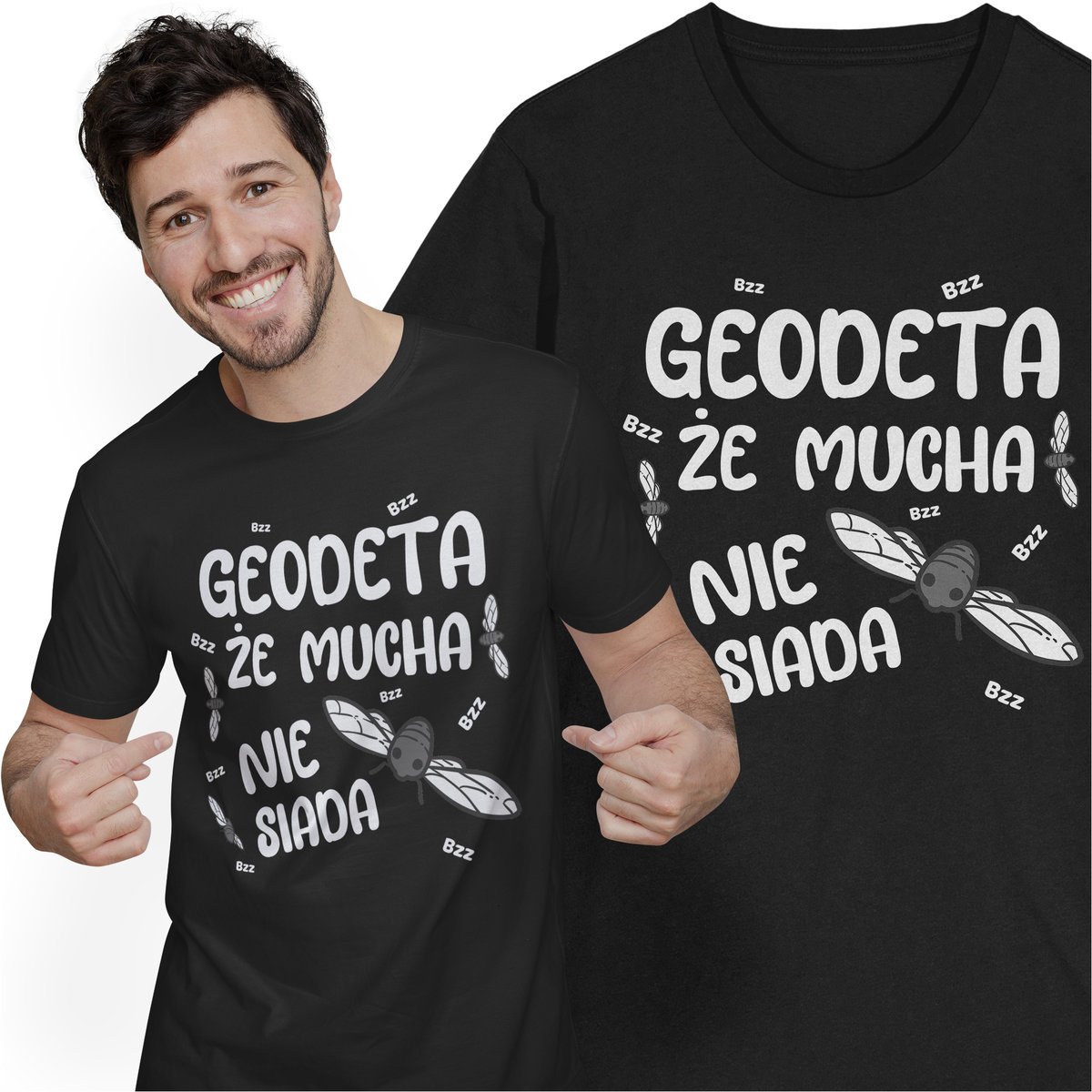 Koszulka Dla Geodety Śmieszny Prezent Mucha Nie Siada T-shirt Męski
