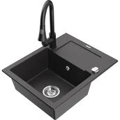 Zlewozmywaki z baterią - Mexen Enzo zlewozmywak granitowy 1-komorowy z ociekaczem i baterią kuchenną Elia, czarny nakrapiany - miniaturka - grafika 1