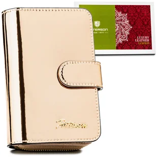 Skórzany damski portfel Peterson błyszczący pojemna portmonetka RFID na karty i gotówkę, różowe złoto - Portfele - miniaturka - grafika 1