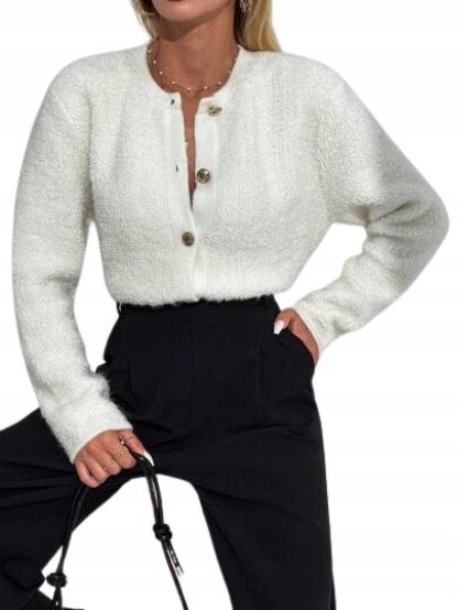 SWETER DAMSKI ECRU Z DŁUGIM RĘKAWEM GUZIKI ŁSF