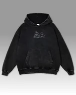 Bluzy męskie - Bluza z Kociakiem Haft Oversize Haftowany Kot Czarny L - miniaturka - grafika 1