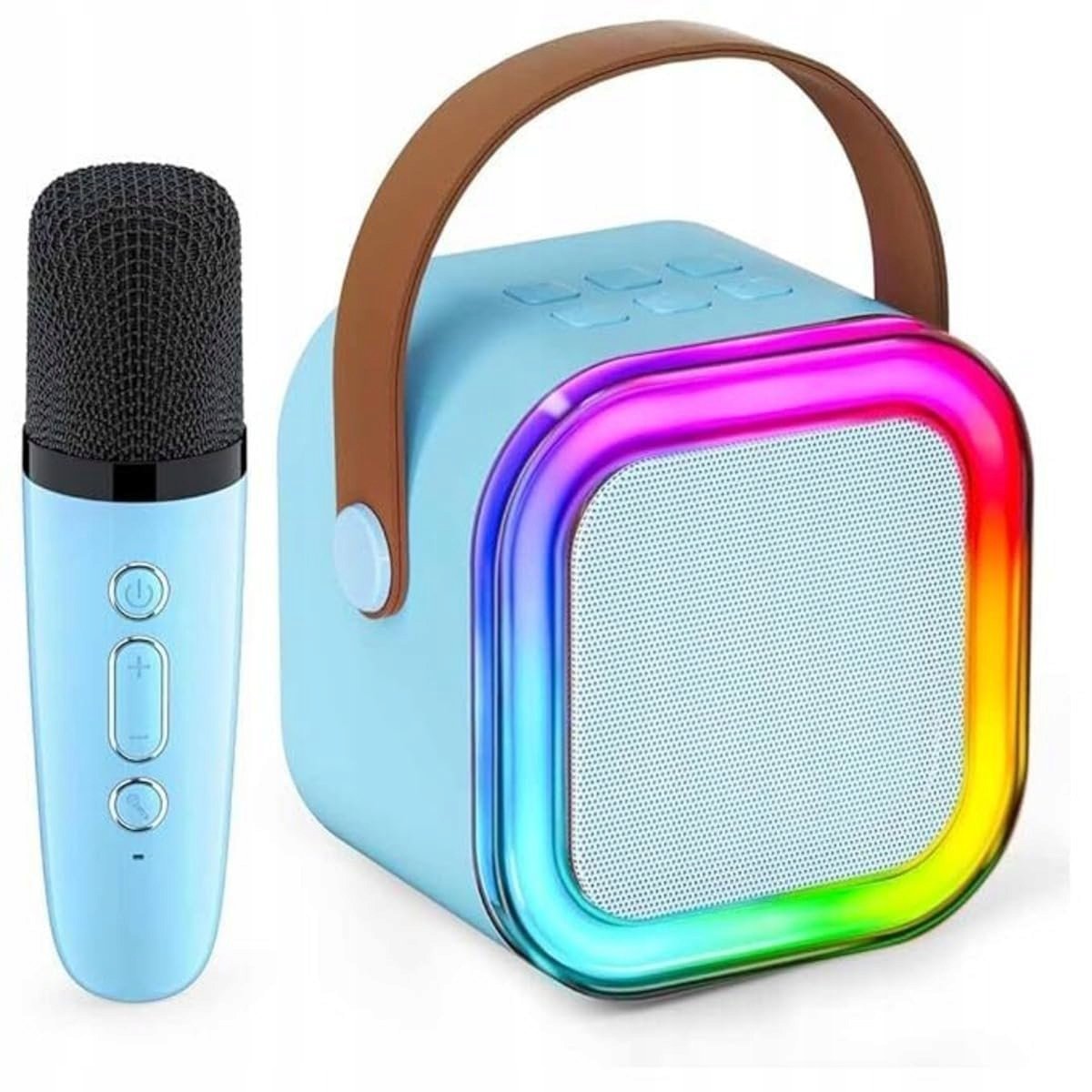 PRZENOŚNY ZESTAW KARAOKE RGB MIKROFON GŁOŚNIK USB SD MINI JACK BLUETOOTH
