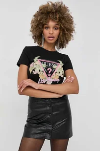 Guess t-shirt damski kolor czarny - Koszulki sportowe damskie - miniaturka - grafika 1
