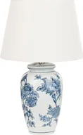 Oprawy, klosze i abażury - BELIANI Lampa stołowa biało-niebieska porcelanowa podstawa lniany abażur 54 cm lampka nocna materiałowy klosz oświetlenie do sypialni salonu - miniaturka - grafika 1