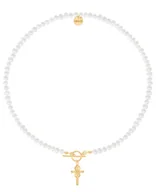 Naszyjniki - Naszyjnik z pereł z pozłacanym krzyżem i nieskończonością 40 cm - miniaturka - grafika 1