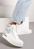 Trampki damskie - Białe Trampki za Kostkę na Grubej Podeszwie z Aplikacją w Kształcie Misia Ivarina - Renee - miniaturka - grafika 1