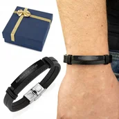 Bransolety męskie - BRANSOLETKA MĘSKA SKÓRZANA + GRAWER PUDEŁKO - miniaturka - grafika 1