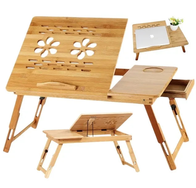 Stolik Pod Laptopa Składany Mobilny Do Łóżka Regulowany Bamboo Śniadaniowy