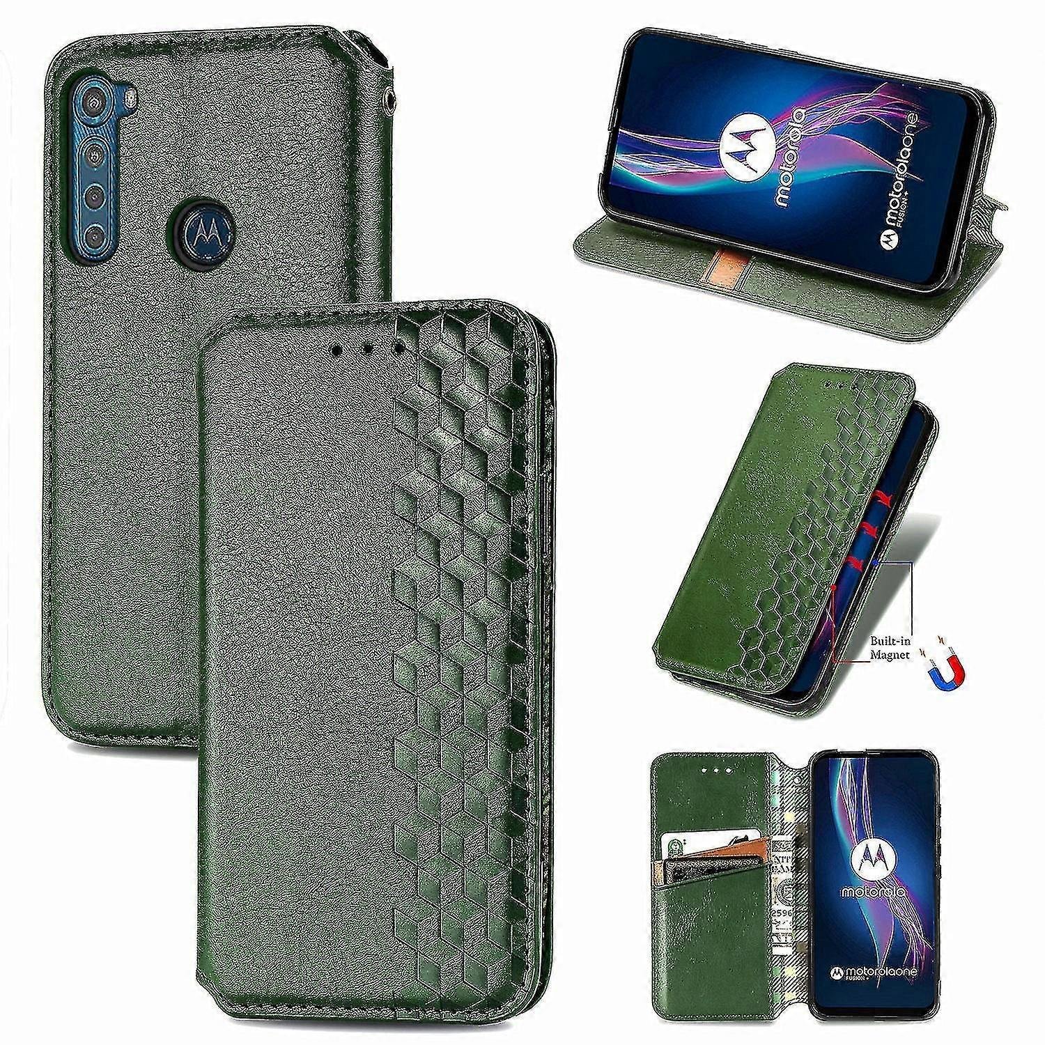 Till Motorola One Fusion Plus Flip Case Etui Vintage Portfel Klapki Pokrywa z magnetycznym zamknięciem Coque Zielony