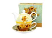 Zaparzacze i kawiarki - Dzbanek do herbaty porcelanowy z filiżanką i spodkiem DUO Sunflowers Vincent Van Gogh 300 ml - miniaturka - grafika 1