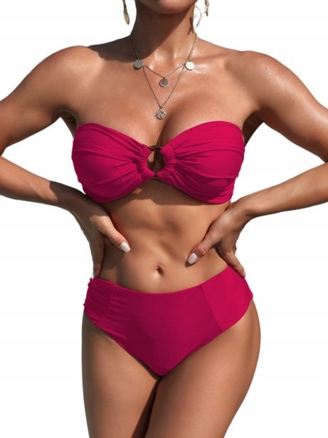 Strój Kąpielowy Dwuczęściowy Elegancki Różowy Pink Bandeau Bikini S