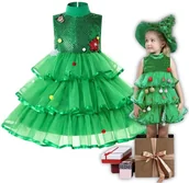 Stroje karnawałowe - Sukienka Świąteczna Strój Zielona Choinka Przebranie Na Święta Bal 104 110 Cm - miniaturka - grafika 1