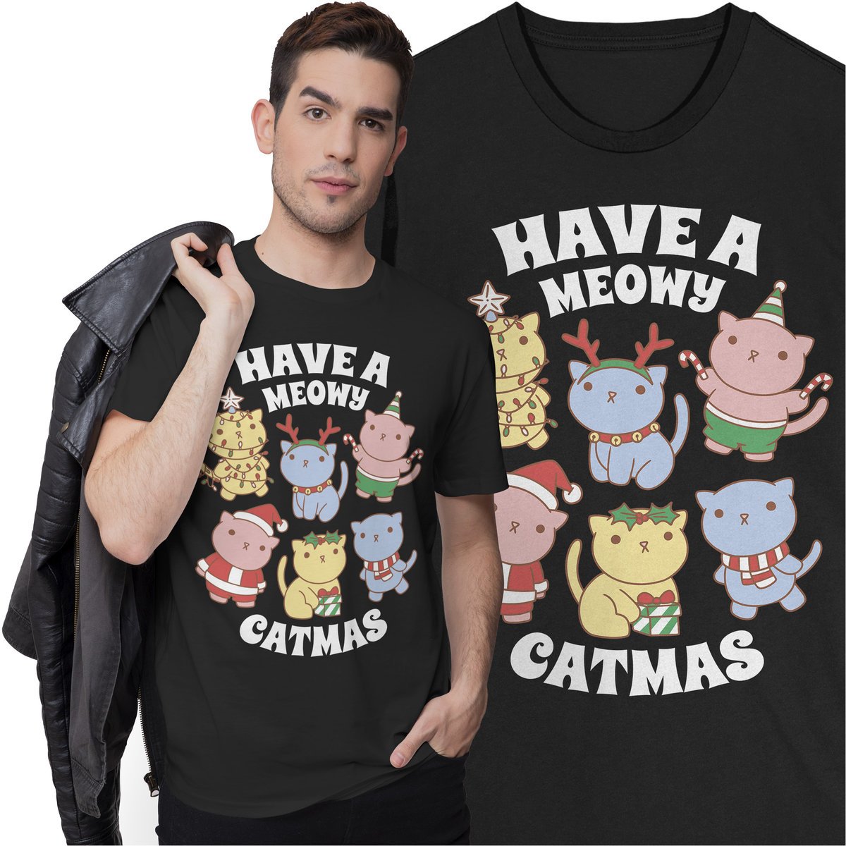 Świąteczna Koszulka Prezent na Święta z Kotami Kotkami Kot Zwierzęta Meow