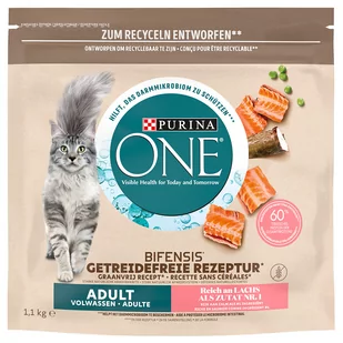 Purina ONE Grain Free Adult, łosoś, bez zbóż - 1,1 kg - Sucha karma dla kotów - miniaturka - grafika 1