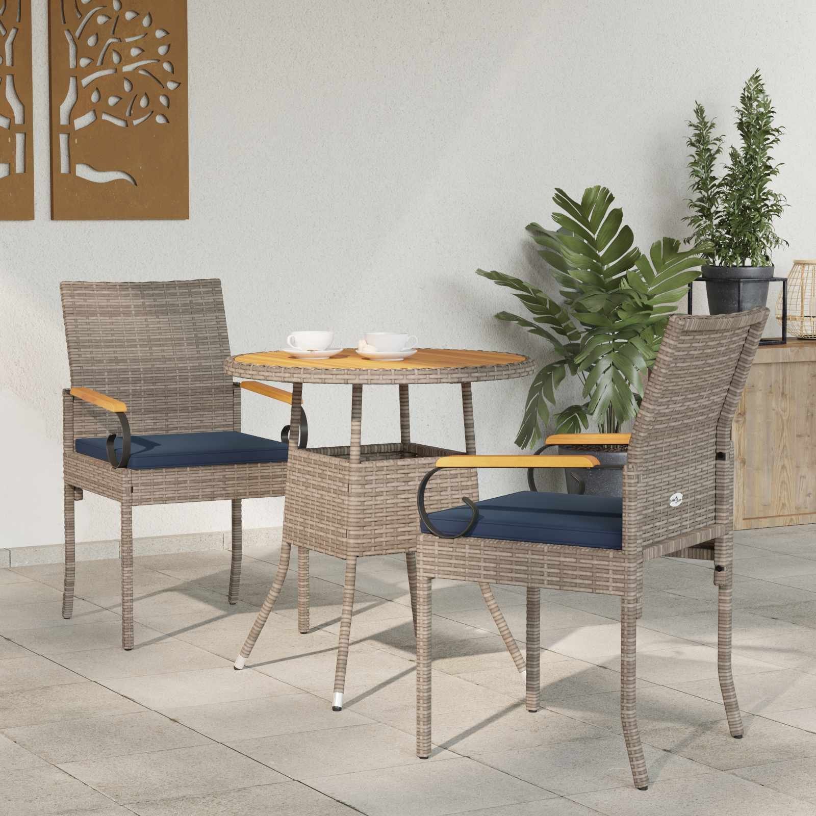 vidaXL Krzesła ogrodowe 2 pcs Szary i granatowy Poli Rattan i Akacja 42025883