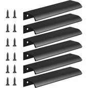 Zawiasy, okucia i inne akcesoria - 6 szt. (40*4*1,8 cm) czarnych uchwytów do szafek, niewidoczne uchwyty do szuflad meblowych, wpuszczane uchwyty do szuflad, rozstaw otworów 320 mm - miniaturka - grafika 1