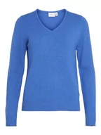 Swetry damskie - Vila Damski sweter Viril L/S z dekoltem w serek, lapis blue/szczegóły: ciemny melanż, L - miniaturka - grafika 1