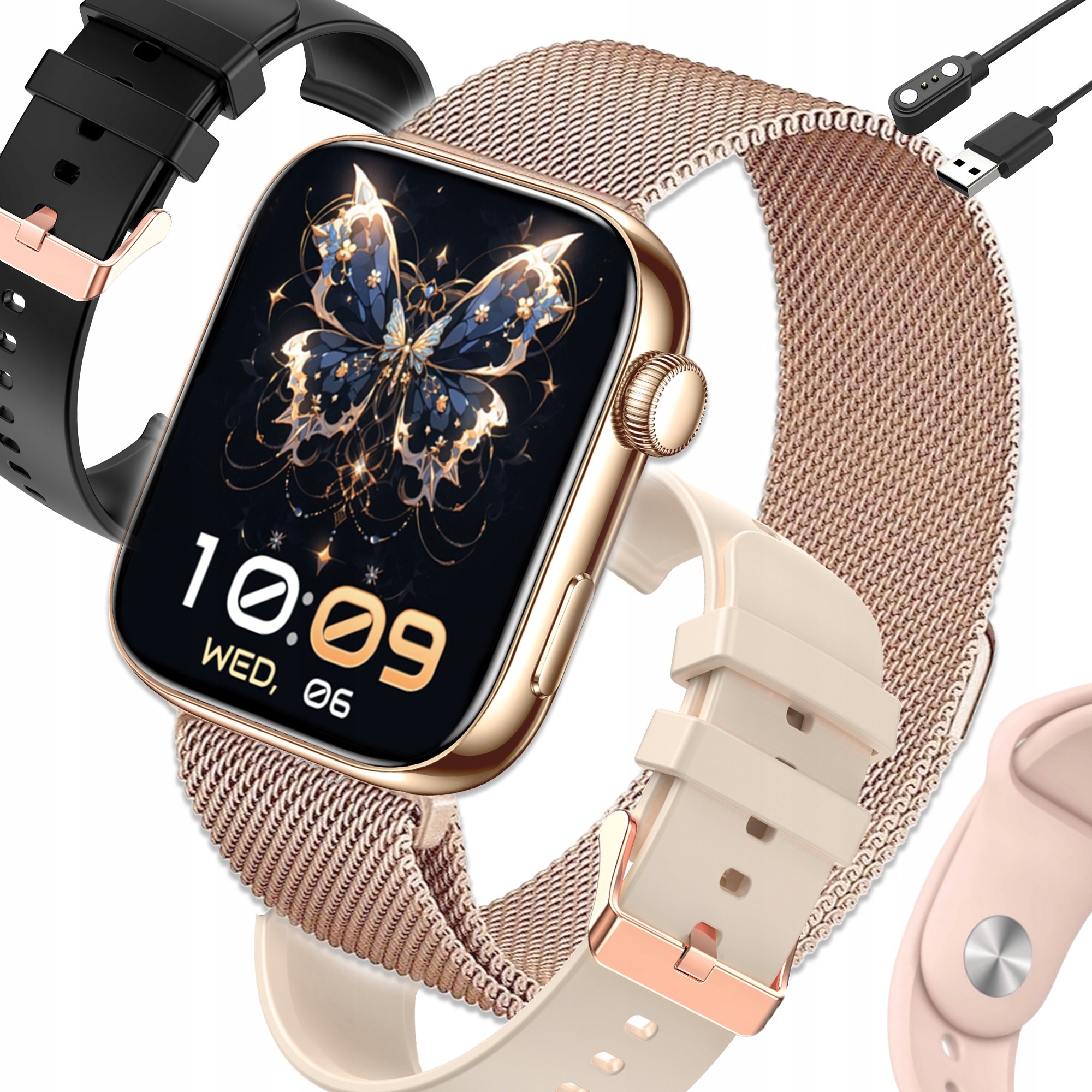 Smartwatch Damski Zegarek Powiadomienia Rozmowy Zestaw 4 Paczki