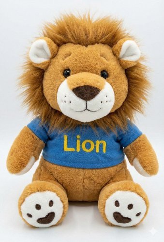 PLUSZOWA PRZYTULANKA LEW W KOSZULCE NIEBIESKIEJ DLA DZIECI 30 CM.