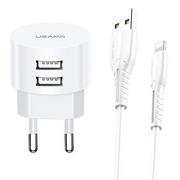 Ładowarki do telefonów - Usams Ład. siec. 2xUSB T20 2,1A lightnin g biały/white round Fast Charging  XTXLOGT1804 - miniaturka - grafika 1