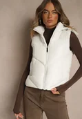 Kamizelki damskie - Biała Pikowana Kamizelka Casual z Kapturem Olanissa - miniaturka - grafika 1