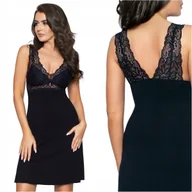 Bielizna nocna - Koszula nocna koronkowa koszulka nocna BABELLA Larisa czarna XL 46 48 - miniaturka - grafika 1