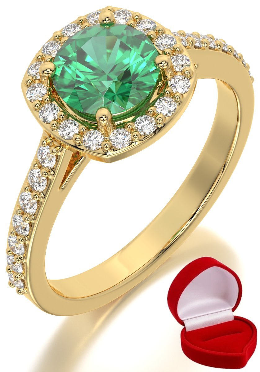 ZŁOTY PIERŚCIONEK ZARĘCZYNOWY 585 14k SZMARAGD 1 ct + PUDEŁKO R9
