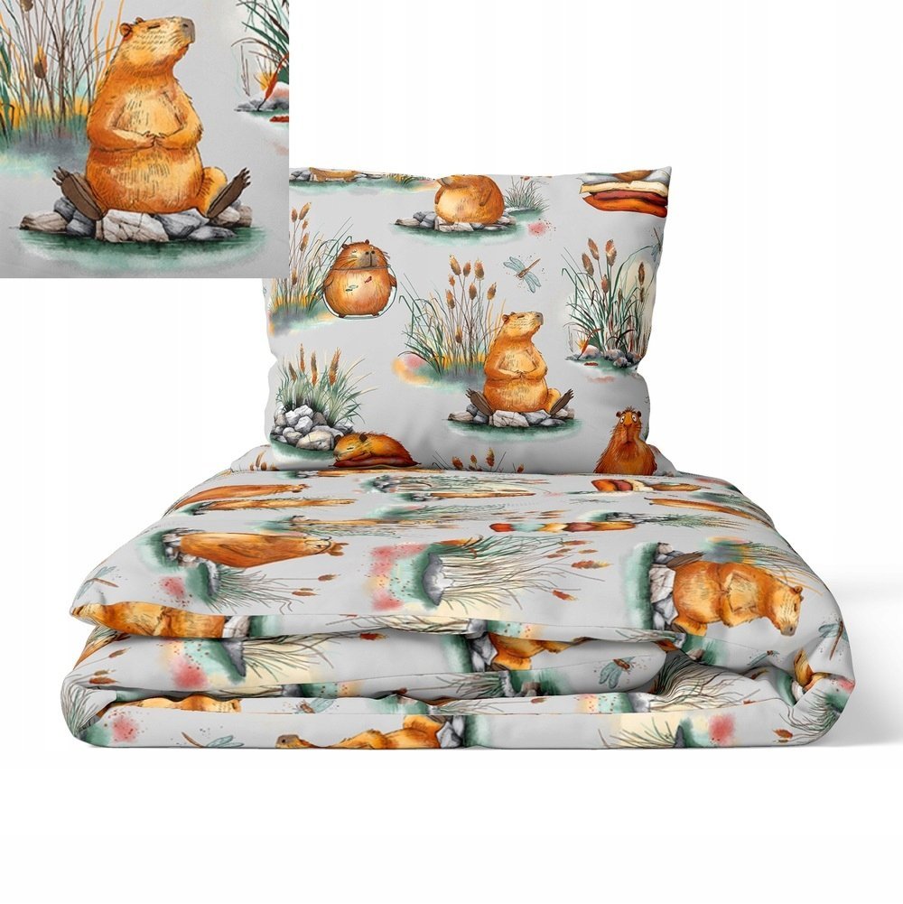 Pościel w kapibary 100x140 pościel kapibara szara CERTFIKAT - 100% bawełna