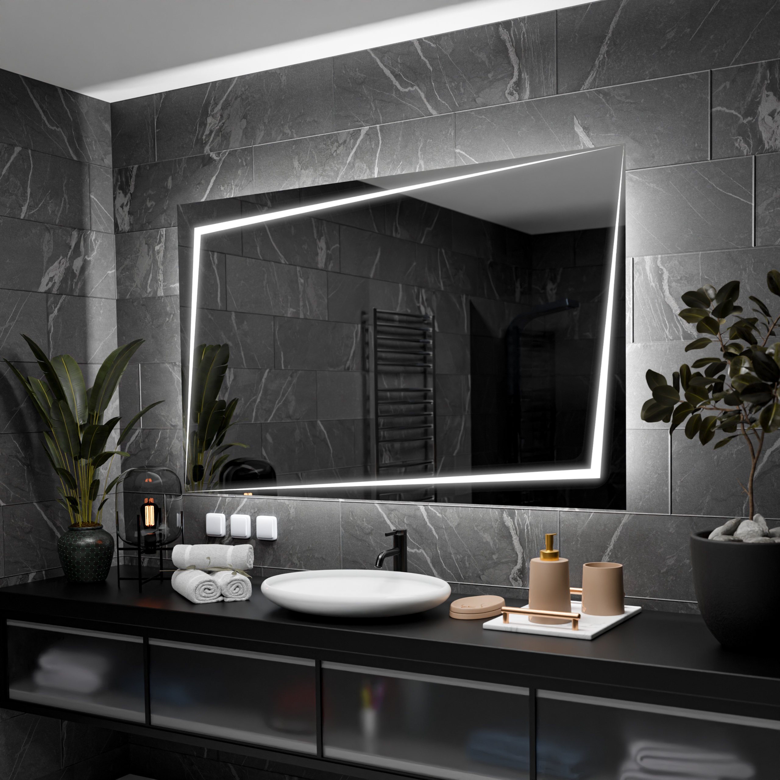 Prostokątne lustro łazienkowe z podświetleniem LED - Berlin - 150x70cm