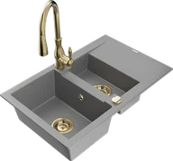 Zlewozmywaki z baterią - Mexen Gaspar zlewozmywak granitowy 1,5-komorowy z ociekaczem i baterią kuchenną Savita, szary - 6507-71-672601-50 - miniaturka - grafika 1