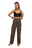 Spodnie damskie - Trendyol Damskie spodnie wiskozowe ze wzorem muszli, Czarny, 64 - miniaturka - grafika 1