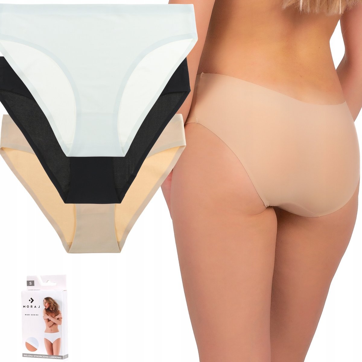 3X MAJTKI DAMSKIE BEZSZWOWE LASEROWO CIĘTE WYGODNE MINI BIKINI MORAJ XL MIX