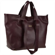 Torebki damskie - VEZZE Torba skórzana shopper bag bordowa złote okucia na ramię i do ręki - miniaturka - grafika 1