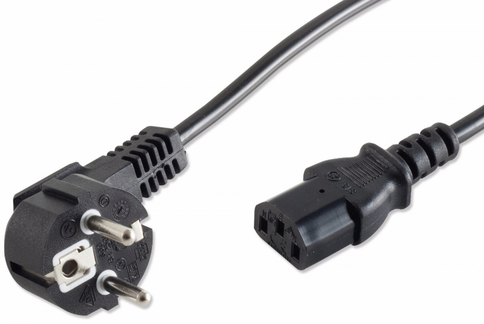 Kabel sieciowy S/CONN, wtyczka bezpieczeństwa 90° do gniazda IEC, 230 V do urządzeń IEC, CEE7/7-C13, VDE, 10,0 m (60007-10)