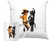 Gadżety dla niej i dla niego - ZESTAW PODUSZKA + KUBEK Kot W Butach Shrek Pomysł Na Prezent +IMIĘ - miniaturka - grafika 1