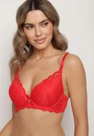 Biustonosze - Czerwony Biustonosz Push Up z Koronkowymi Zdobieniami Liobelle - miniaturka - grafika 1