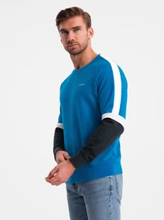 Trójkolorowa dresowa męska bluza niebieska V4 OM-SSNZ-22FW-003 S - Bluzy męskie - miniaturka - grafika 1