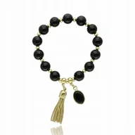 Bransoletki - Bransoletka Z Kamieni Naturalnych Z Czarnych Agatów Ze Złotym Frędzlem - miniaturka - grafika 1