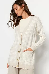 Trendyol FeMan Oversize Basic kardigan z dzianiny z dekoltem w serek, rock, S, Skała, S - Swetry damskie - miniaturka - grafika 1
