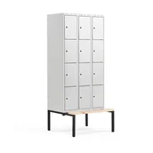 Szafki biurowe - Szafa schowkowa CLASSIC, 4 schowki w pionie, z ławeczką, 3 moduły, 2120x900x550 mm, szary - miniaturka - grafika 1