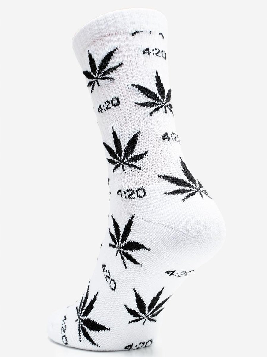 Długie Skarpetki Meskie Kush 4:20 Liście Skarpety Bawełniane Białe Uni