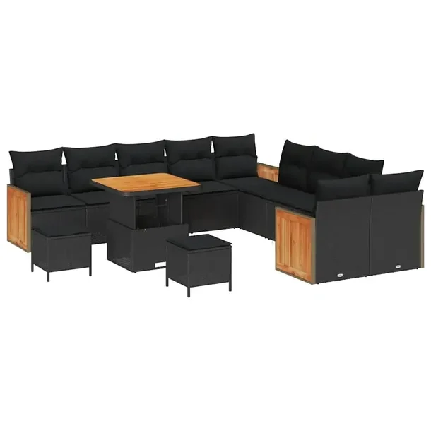 Zestaw Sofa Ogrodowa 4-częściowa, Czarna, Polirattan, 8 Osób