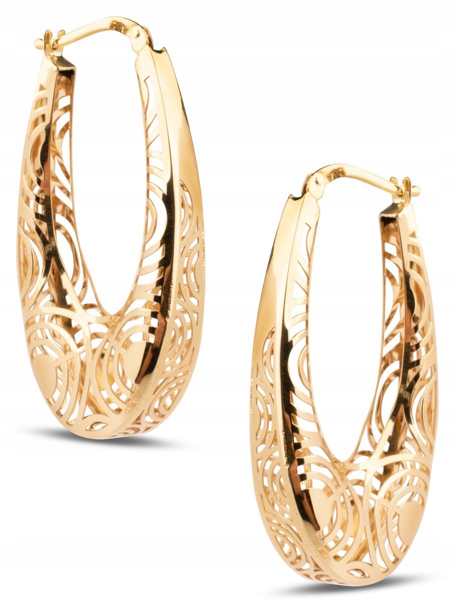 BOGATE ORYGINALNE ZŁOTE KOLCZYKI OWALNE Z AŻUROWYM WZOREM 14KT 585