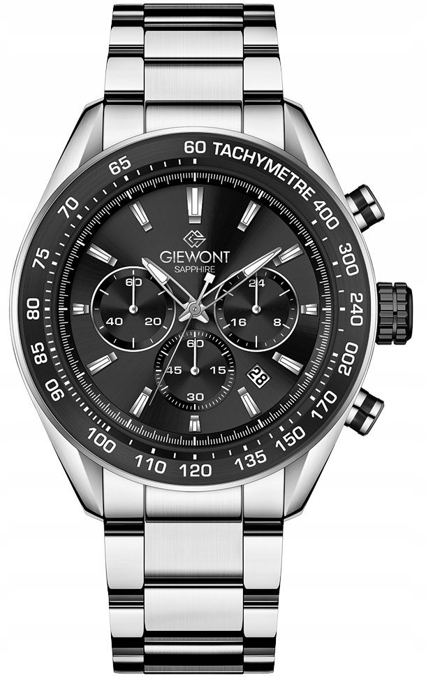 Zegarek Giewont Zegarek Męski Giewont Chronograph Sapphire Srebrno Czarny GW9580-B1