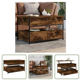 The Living Store stolik kawowy dąb wędzony 85x50x50 cm materiał drewnopochodny i metal - Ławy i stoliki kawowe - miniaturka - grafika 1