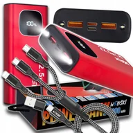 Powerbanki - Ogromny Powerbank 30000MAH 22.5W Pd Usb-c Latarka Czerwony Kabel Usb 6w1 - miniaturka - grafika 1