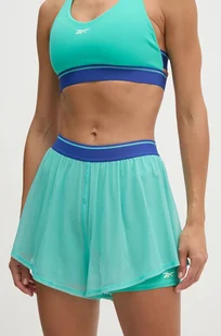 Reebok szorty treningowe Team kolor turkusowy z nadrukiem high waist 100205793 - Spodenki damskie - miniaturka - grafika 1