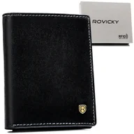 Etui na dokumenty i karty - Eleganckie męskie etui na karty ze skóry naturalnej czarne bez zapięcia kieszeń na banknoty ochrona RFID pudełko prezentowe ROVICKY - miniaturka - grafika 1